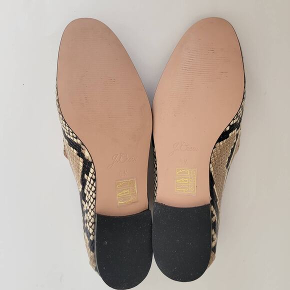 J. Crew Cecile Smoking Slippers Python Print Flat Heel Tan Women 6.5M - Picture 7 of 8